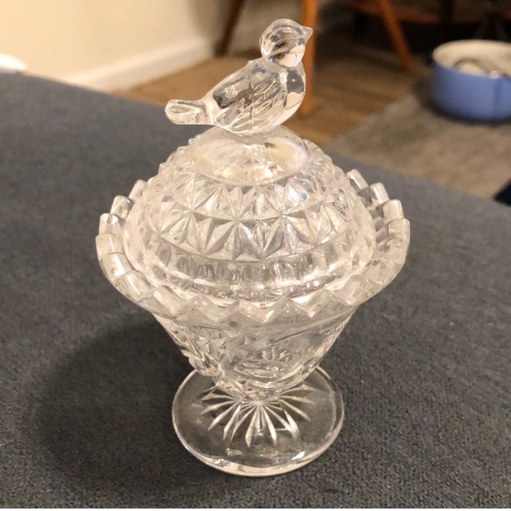 Vintage Hofbauer Crystal Bird Lidded Trinket/Candy Dish